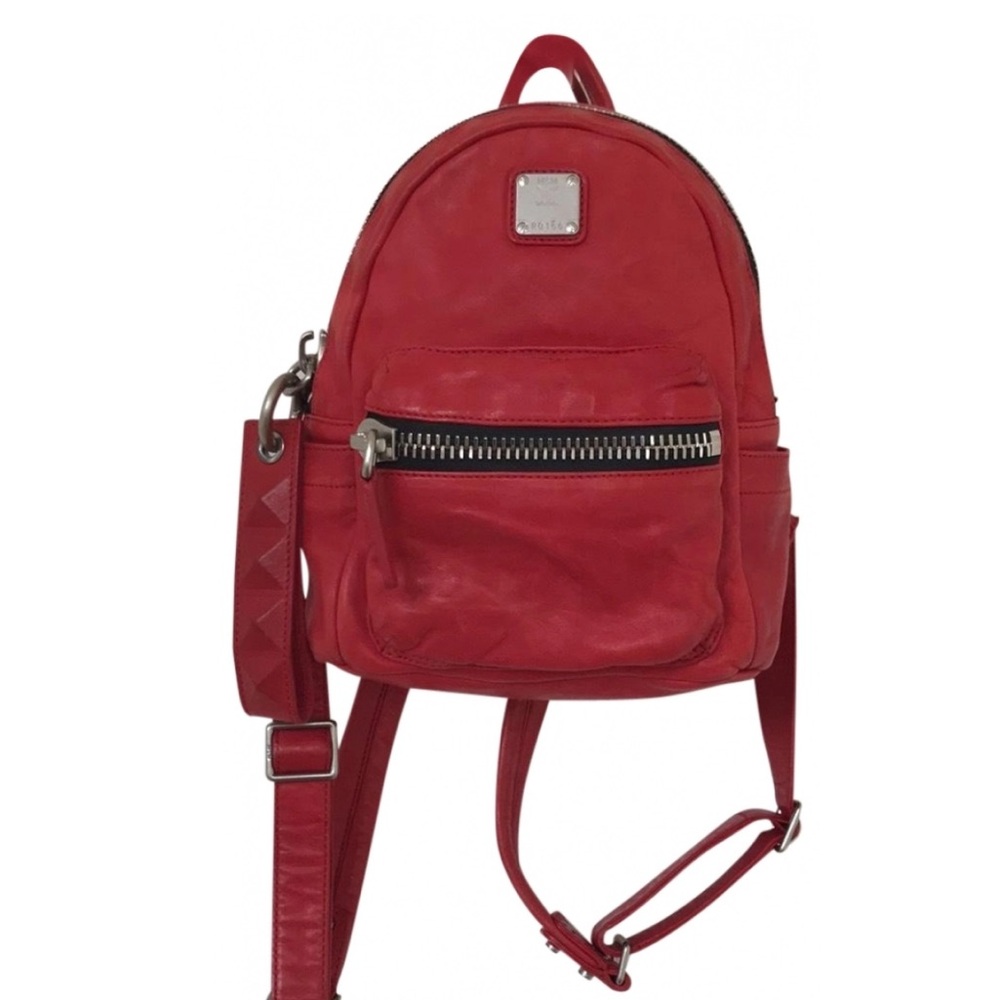 MCM Red Leather Mini Backpack